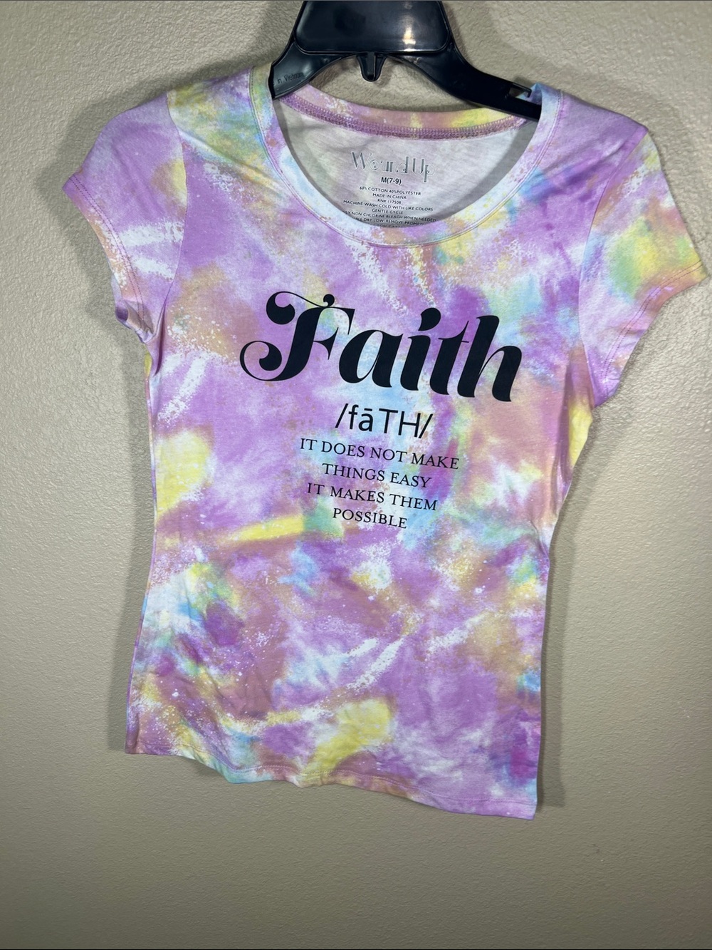Wound Up Girls Tie-Dye "Faith" Graphic Tee - Purple, Yellow, Blue